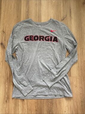 Nike Grey Long Sleeve Tee with Red and Black Georgia Graphic